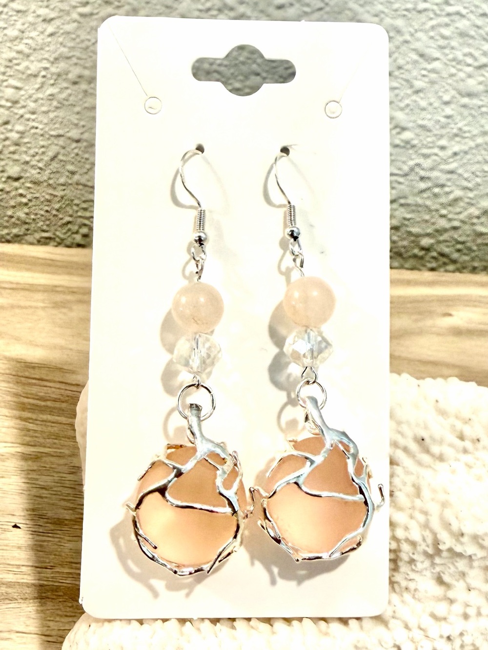 98. Handmade Pink sea Glass Bead Dangle Earrings